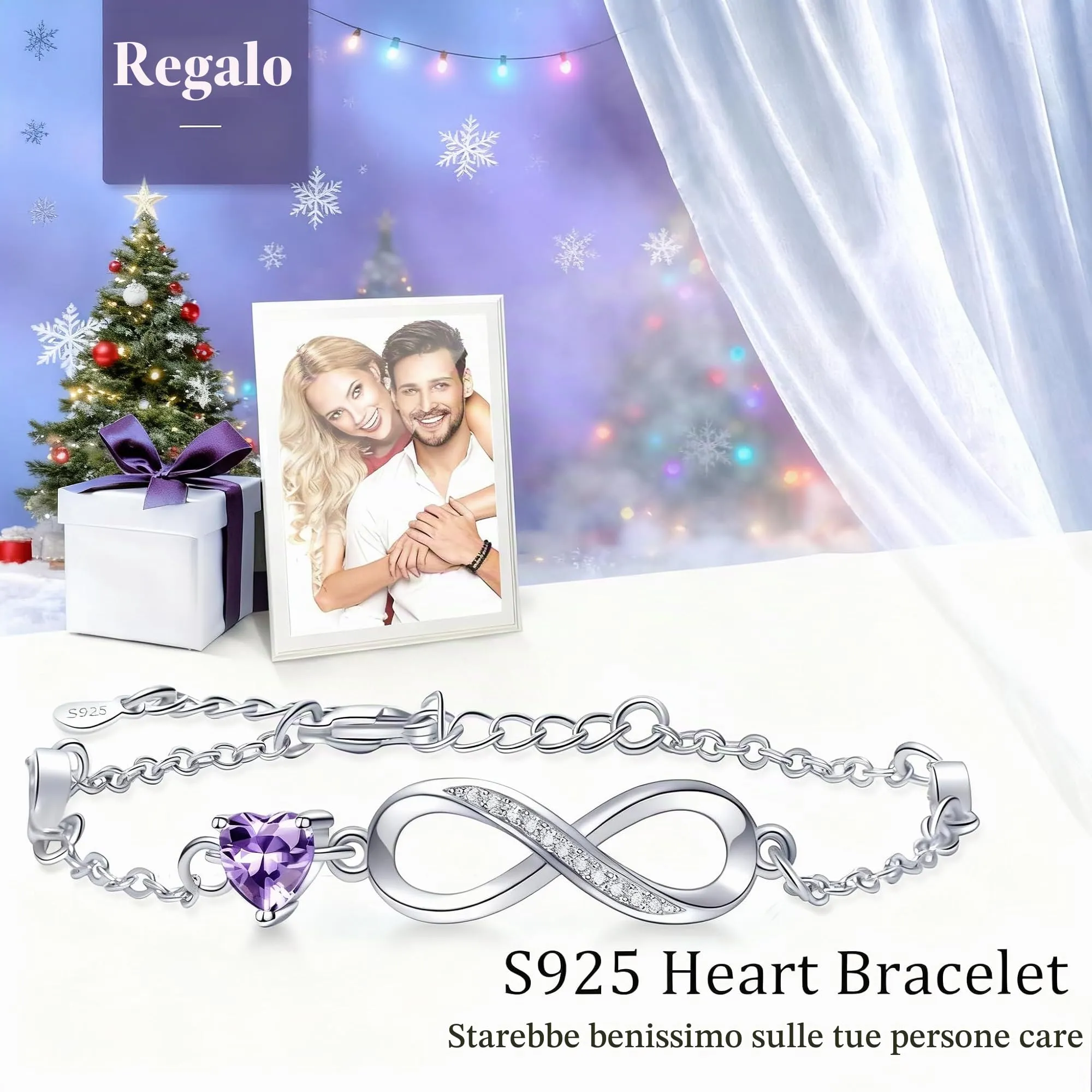 Tusuzik Bracciale Argento 925 Donna Infinito con Cuore Zirconi - immagine 4