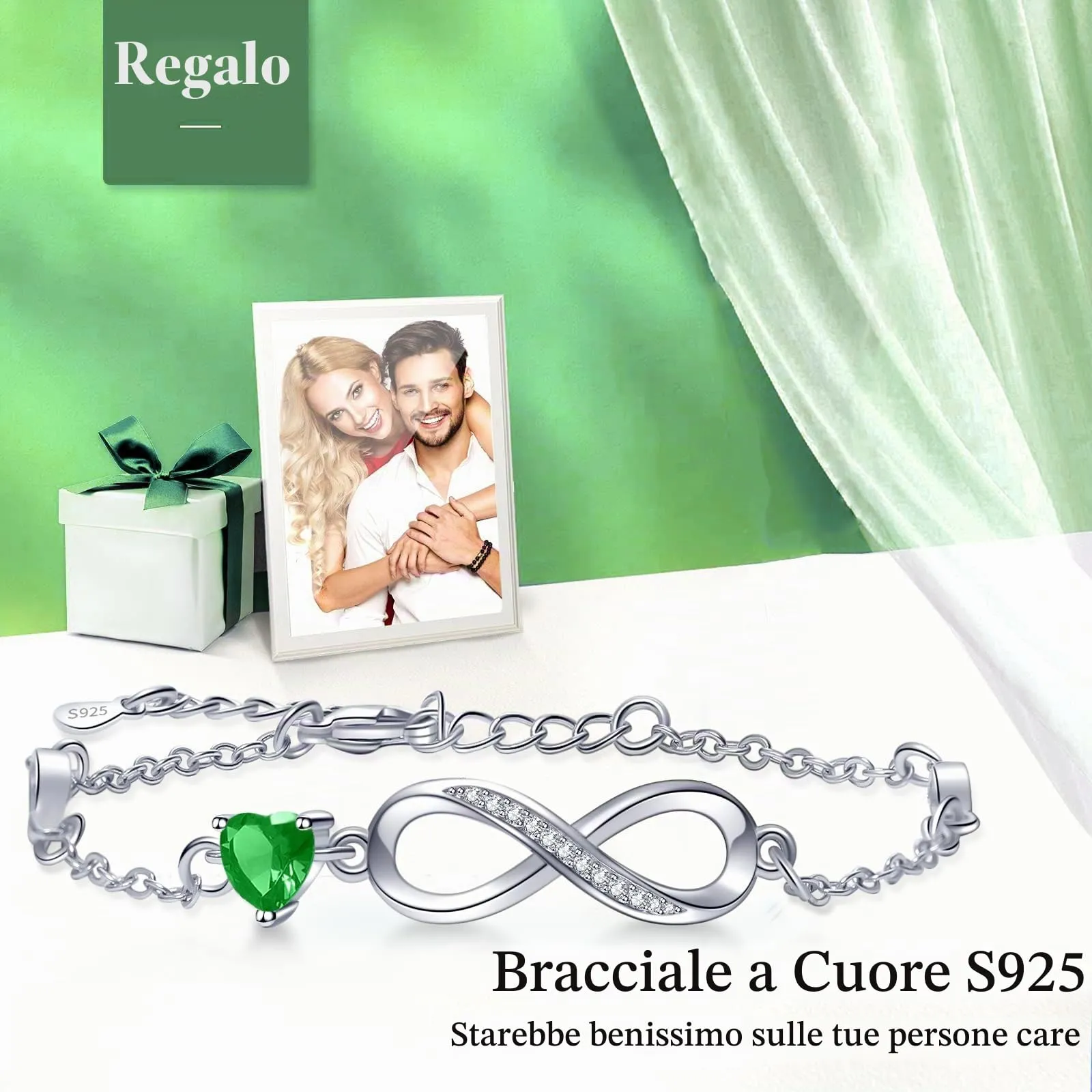 Tusuzik Bracciale Argento 925 Donna Infinito con Cuore Zirconi - immagine 4