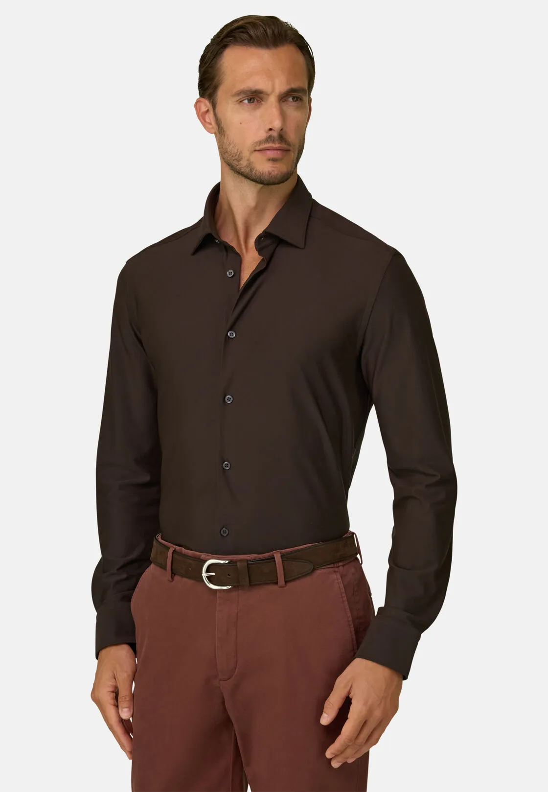 Boggi, Camicia In Nylon Elasticizzato B Tech Slim Fit, Uomo, Marrone scuro, Taglia: M - immagine 1