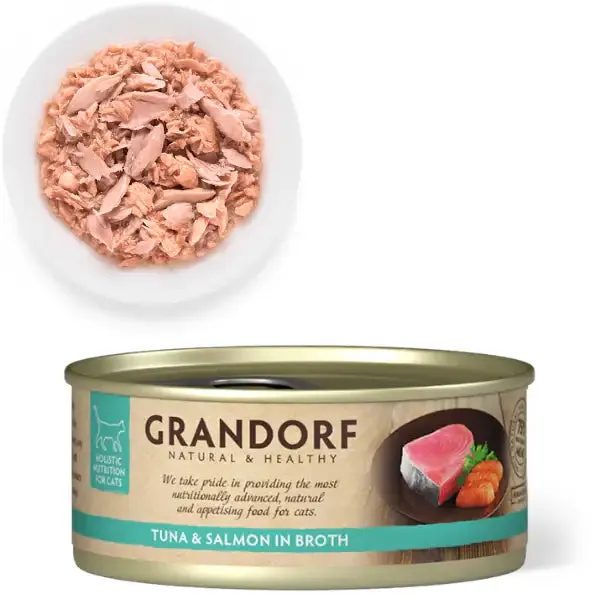 Grandorf Cat Adult Grain Free Filetti in brodo 70 gr Salmone - confezione da 12 pezzi - Cibo umido per gatti - immagine 1