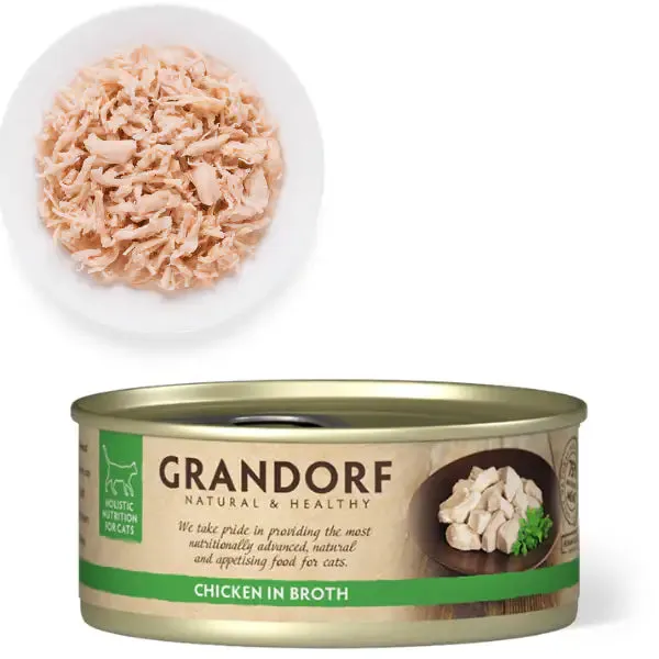 Grandorf Cat Adult Grain Free Filetti in brodo 70 gr Pollo - confezione da 12 pezzi - Cibo umido per gatti - immagine 1