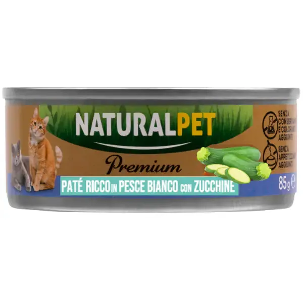 NaturalPet Premium Cat Adult Patè 85 gr Pesce bianco con zucchine - confezione da 6 pezzi - immagine 1