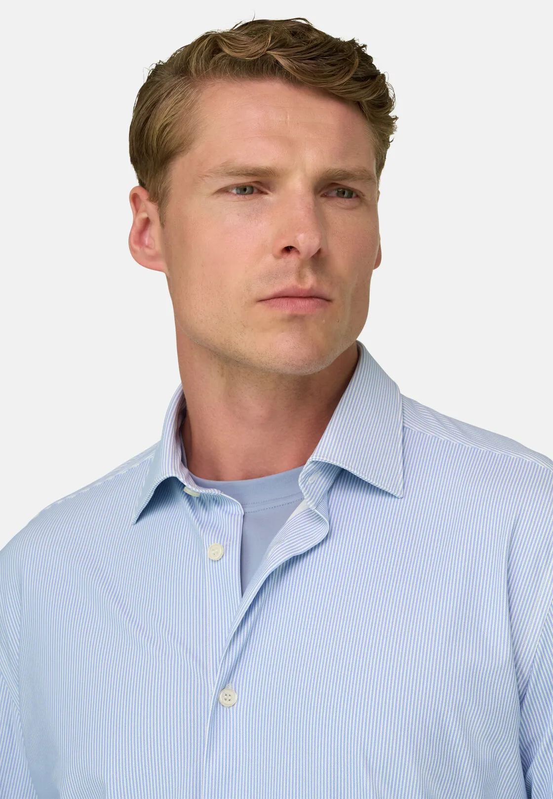 Boggi, Camicia A Righe In Nylon Elasticizzato B Tech Slim Fit, Uomo, Azzurro, Taglia: L - immagine 3