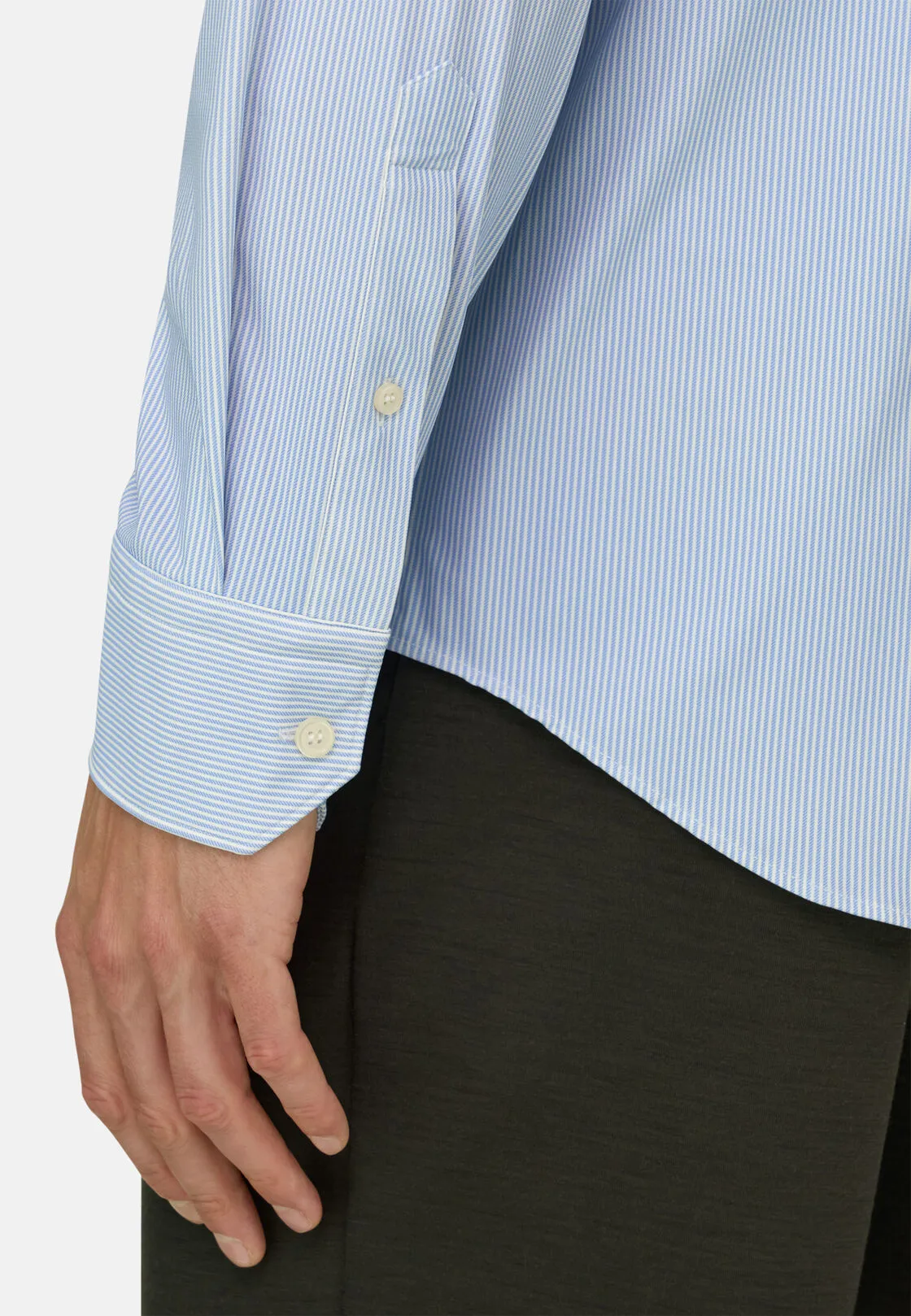 Boggi, Camicia A Righe In Nylon Elasticizzato B Tech Slim Fit, Uomo, Azzurro, Taglia: L - immagine 4