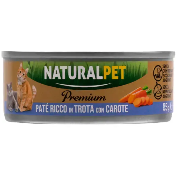 NaturalPet Premium Cat Adult Patè 85 gr Trota con carote - confezione da 6 pezzi - immagine 1