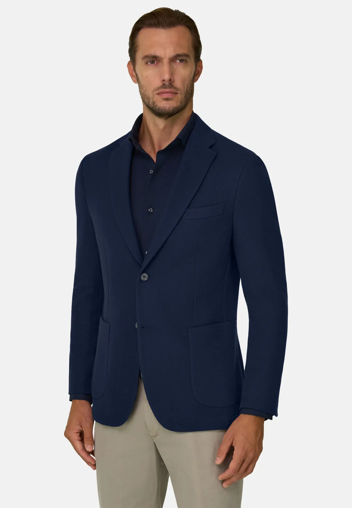 Boggi, Giacca Navy Blu In Cotone Crepe B Jersey, Donna, Navy, Taglia: 48 - immagine 1