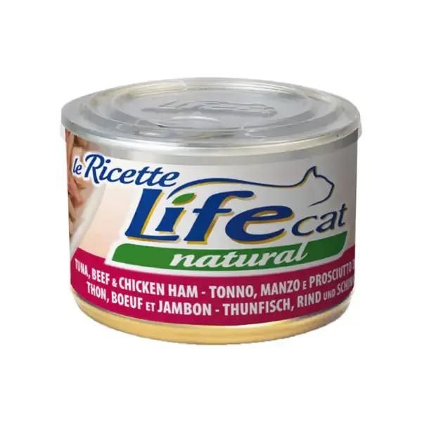 Life Cat Natural Le Ricette 150 gr Tonnetto con manzo e prosciutto - confezione da 6 pezzi - Cibo umido per gatti - immagine 1