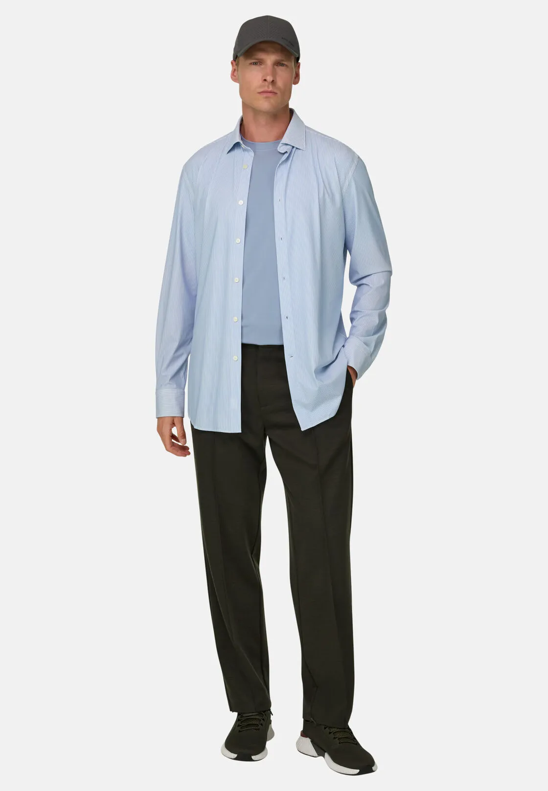 Boggi, Camicia A Righe In Nylon Elasticizzato B Tech Slim Fit, Uomo, Azzurro, Taglia: XS - immagine 2
