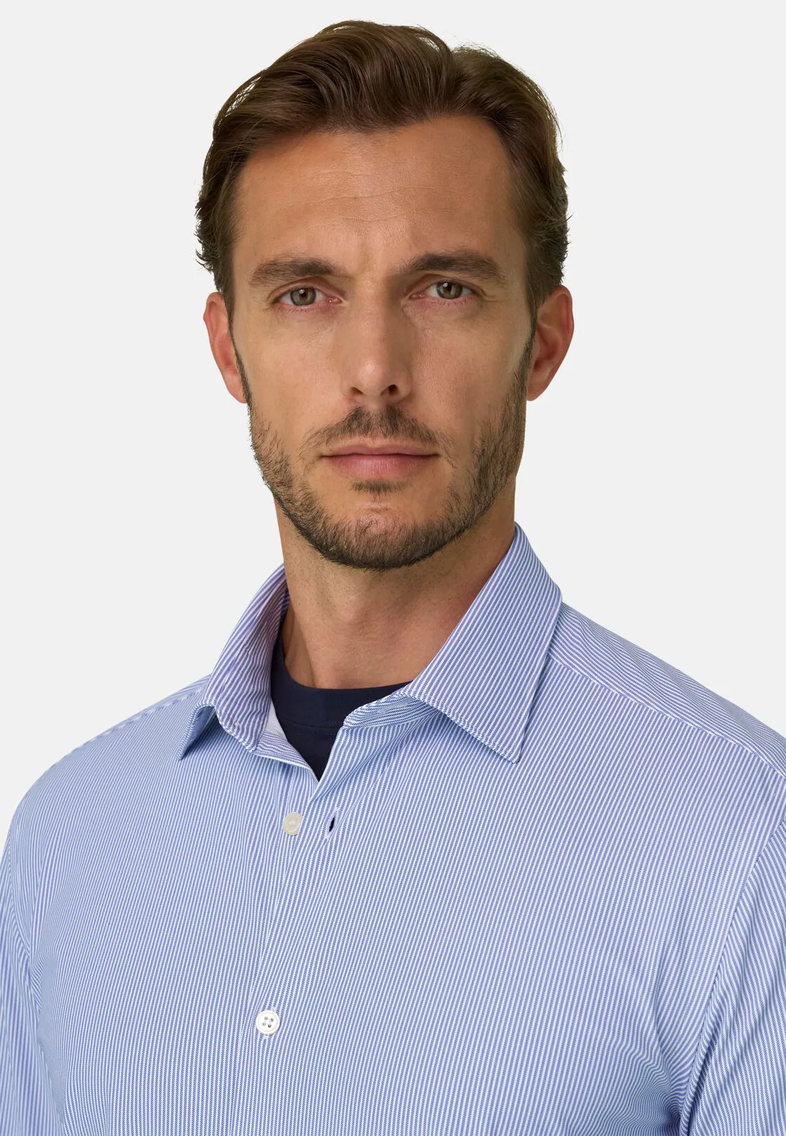 Boggi, Camicia A Righe In Nylon Elasticizzato B Tech Slim Fit, Uomo, Navy, Taglia: S - immagine 3
