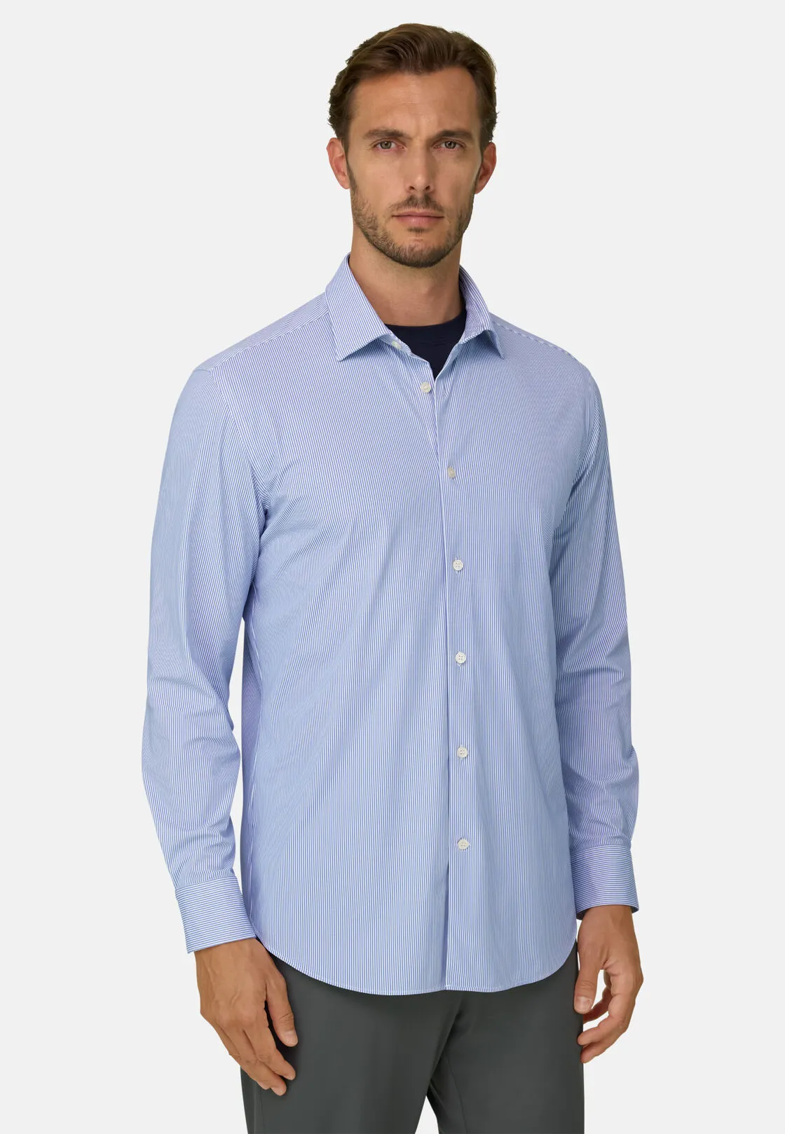 Boggi, Camicia A Righe In Nylon Elasticizzato B Tech Slim Fit, Uomo, Navy, Taglia: XS - immagine 1