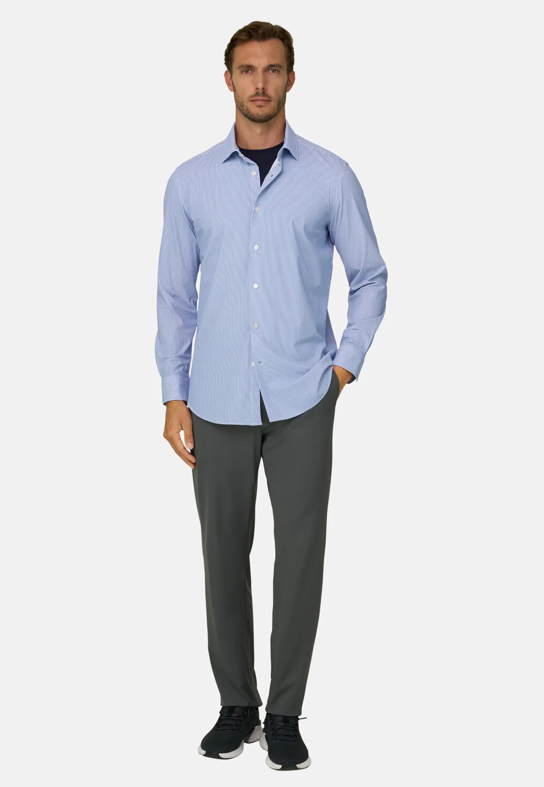 Boggi, Camicia A Righe In Nylon Elasticizzato B Tech Slim Fit, Uomo, Navy, Taglia: XS - immagine 2