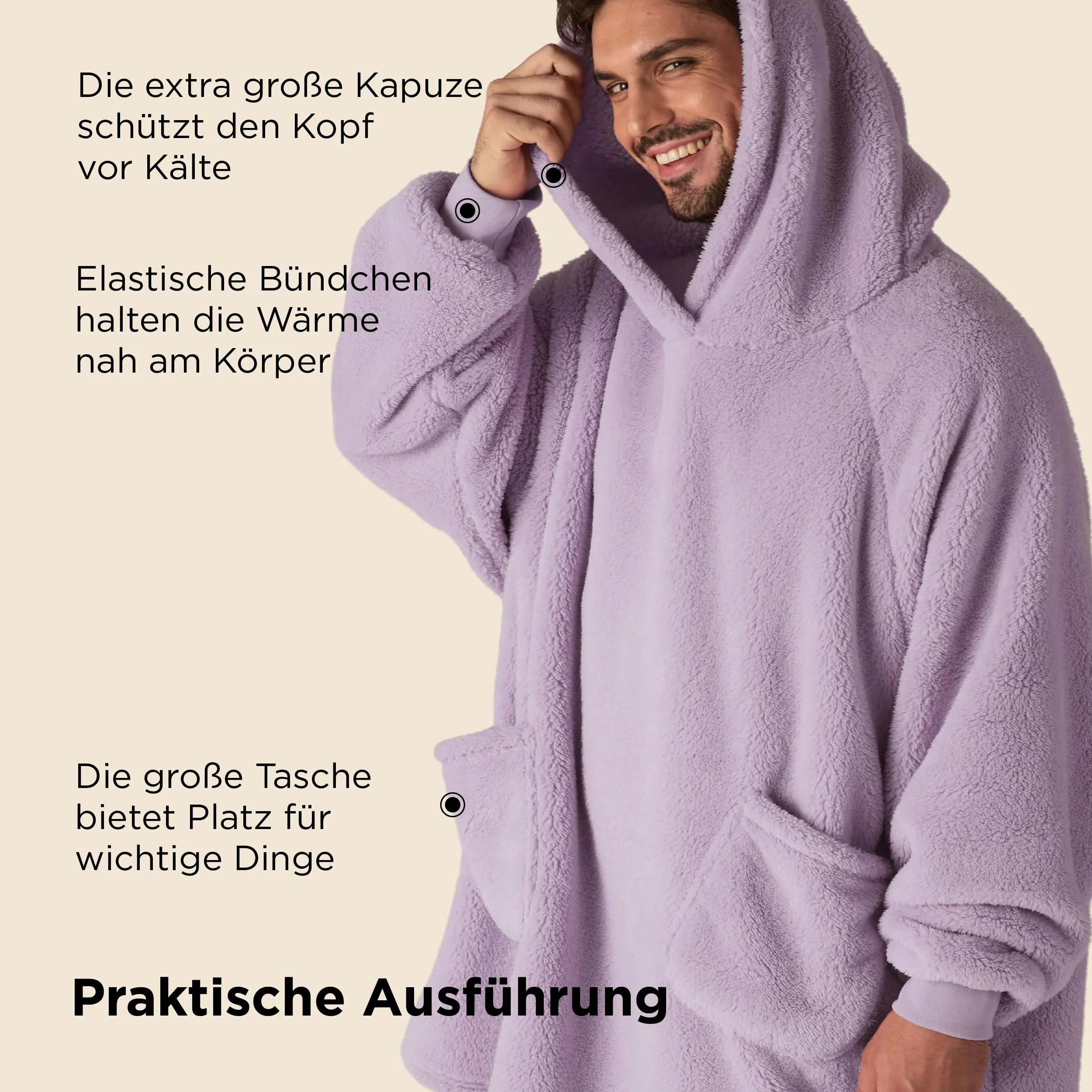 Bedsure Coperta con Cappuccio e Maniche Regalo Lavanda - 95x85cm - immagine 6