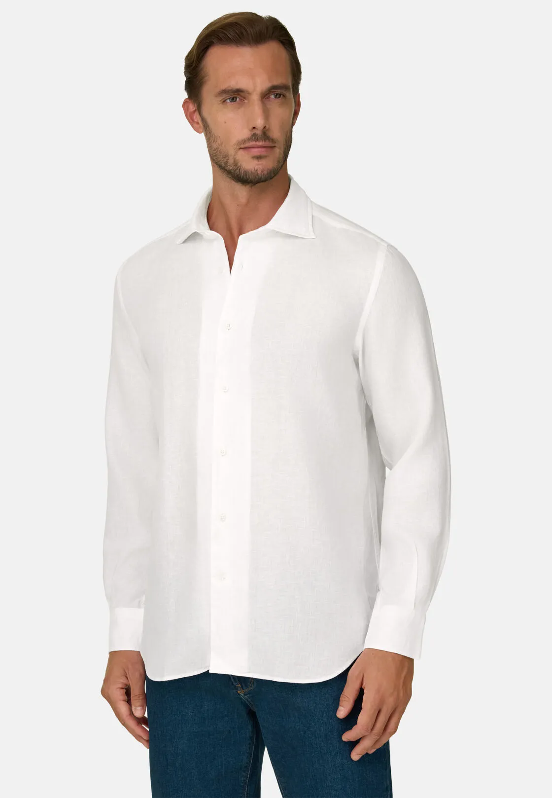 Boggi, Camicia Bianca In Lino Regular Fit, Uomo, Bianco, Taglia: L - immagine 1