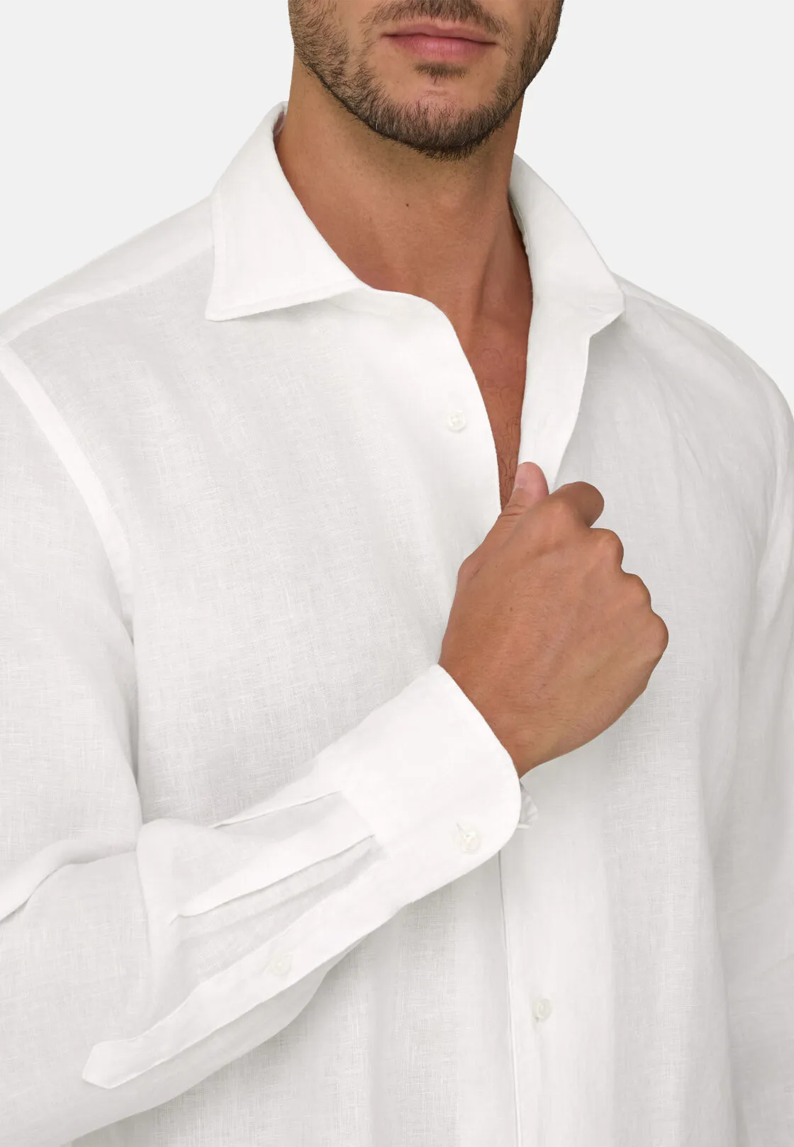 Boggi, Camicia Bianca In Lino Regular Fit, Uomo, Bianco, Taglia: M - immagine 3
