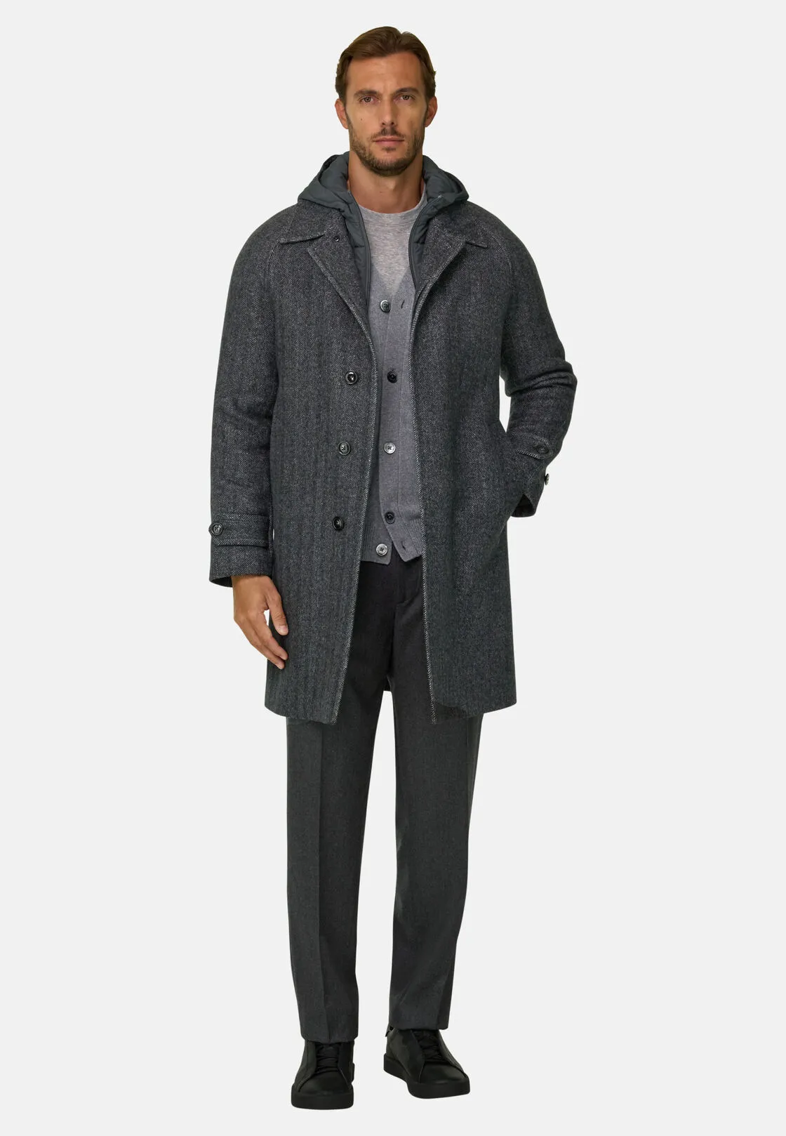 Boggi, Cappotto Mono Petto In Misto Lana, Uomo, Grigio scuro, Taglia: 56 - immagine 2
