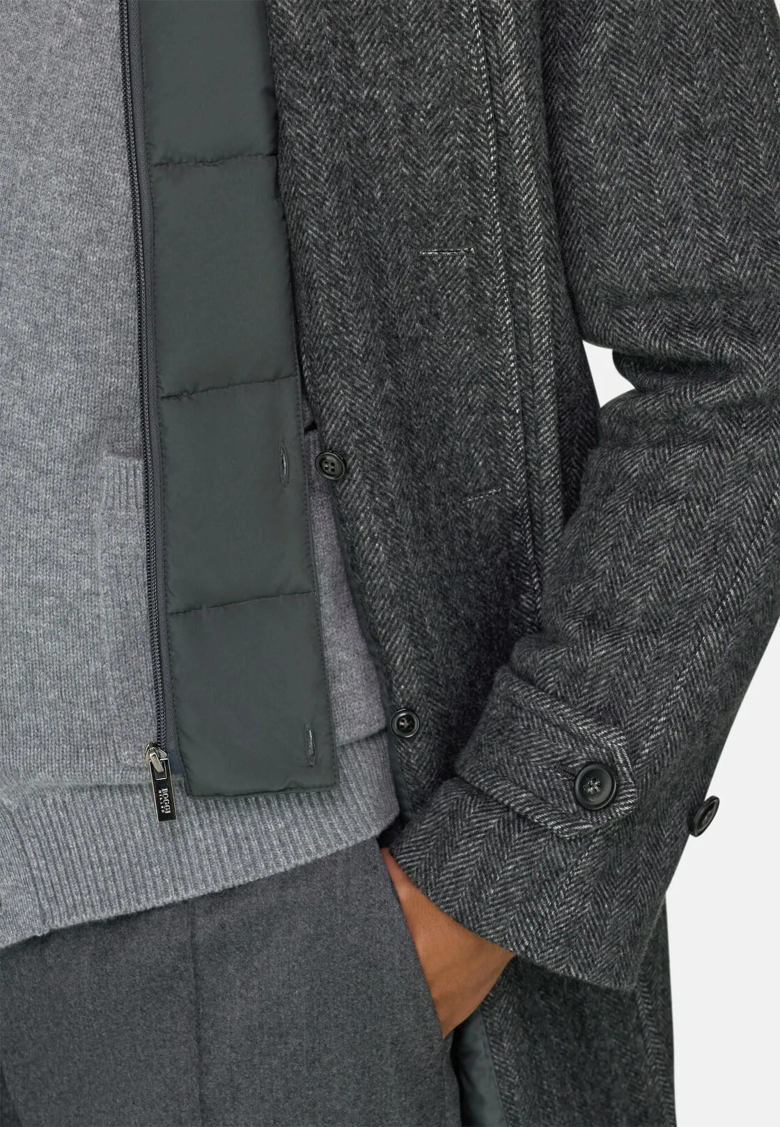 Boggi, Cappotto Mono Petto In Misto Lana, Uomo, Grigio scuro, Taglia: 56 - immagine 5