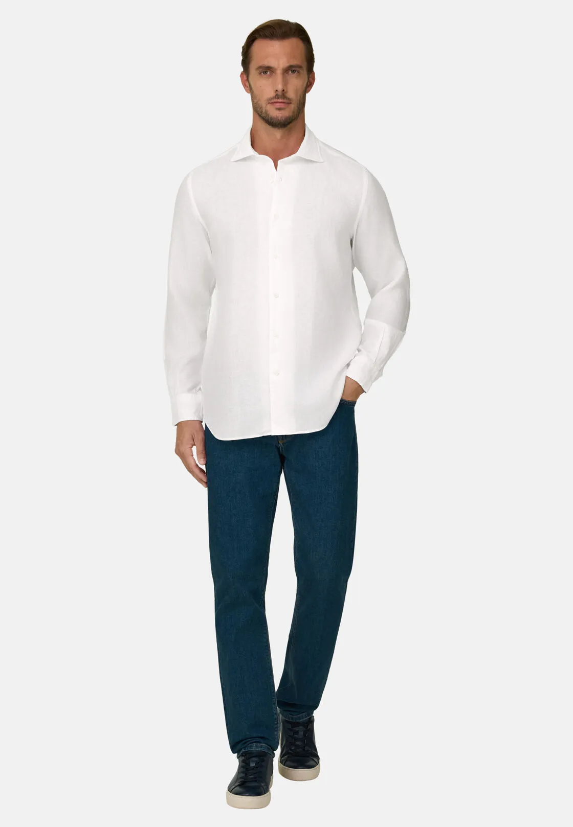 Boggi, Camicia Bianca In Lino Regular Fit, Uomo, Bianco, Taglia: XS - immagine 2