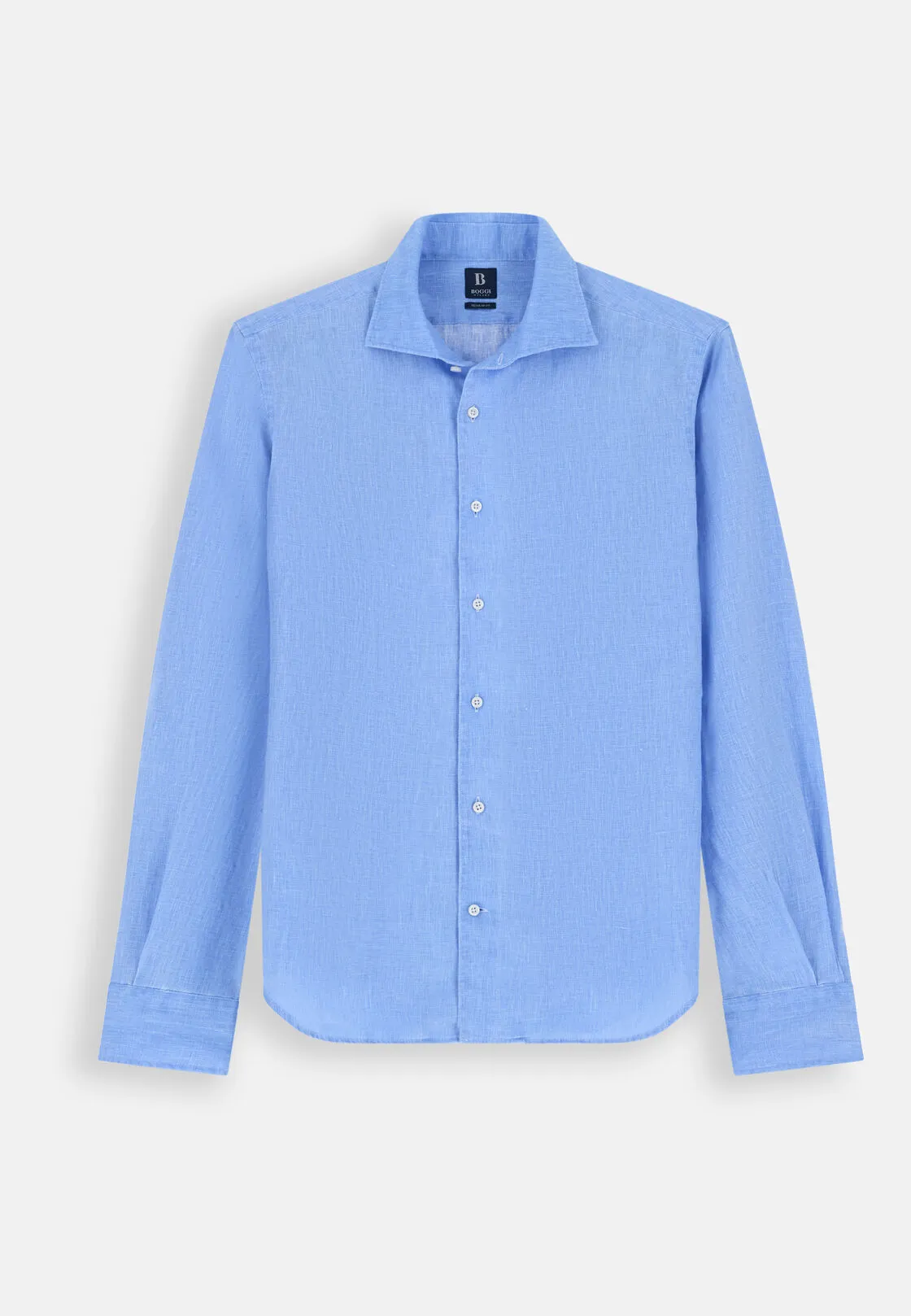 Boggi, Camicia Azzurra In Lino Regular Fit, Uomo, Azzurro, Taglia: S - immagine 6