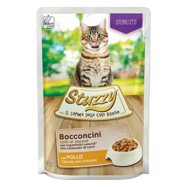 Stuzzy Cat Bocconcini Sterilized cotti al vapore 85 gr Tacchino - confezione da 24 pezzi - Cibo umido per gatti - immagine 1
