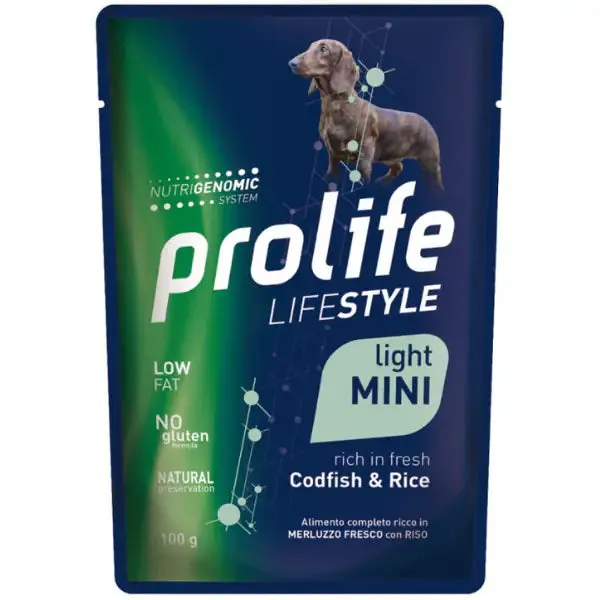 Prolife Lifestyle Cane Adult Light Mini 100 gr Merluzzo e riso - confezione da 10 pezzi - Cibo umido per cani - immagine 1
