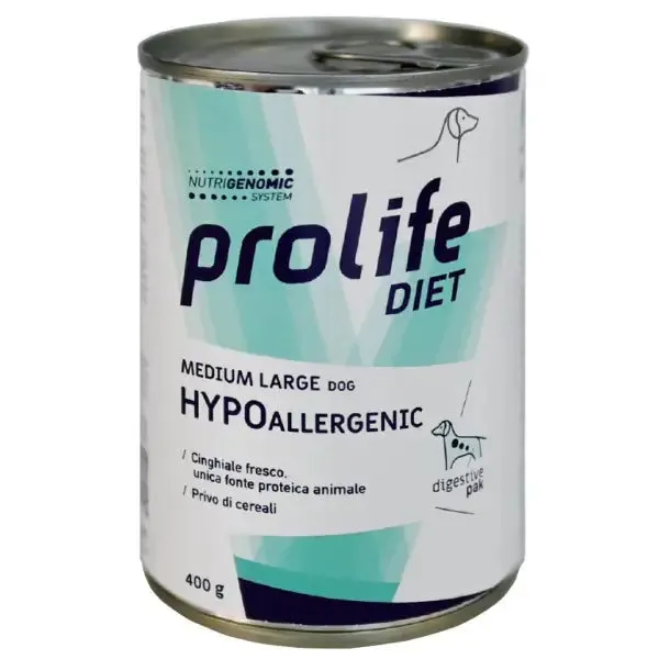 Prolife Veterinary Diet Hypoallergenic Dog Medium/Large 400 gr Cinghiale - confezione da 6 pezzi - Umido monoproteico cane - immagine 1