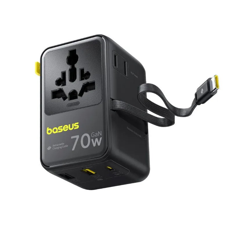 Caricatore da rete con cavo USB-C Baseus Travel EnerCore CG11, 70W, 2 x Presa - 1 x USB-C - 2 x USB-A, Nero E0307E00 - immagine 1