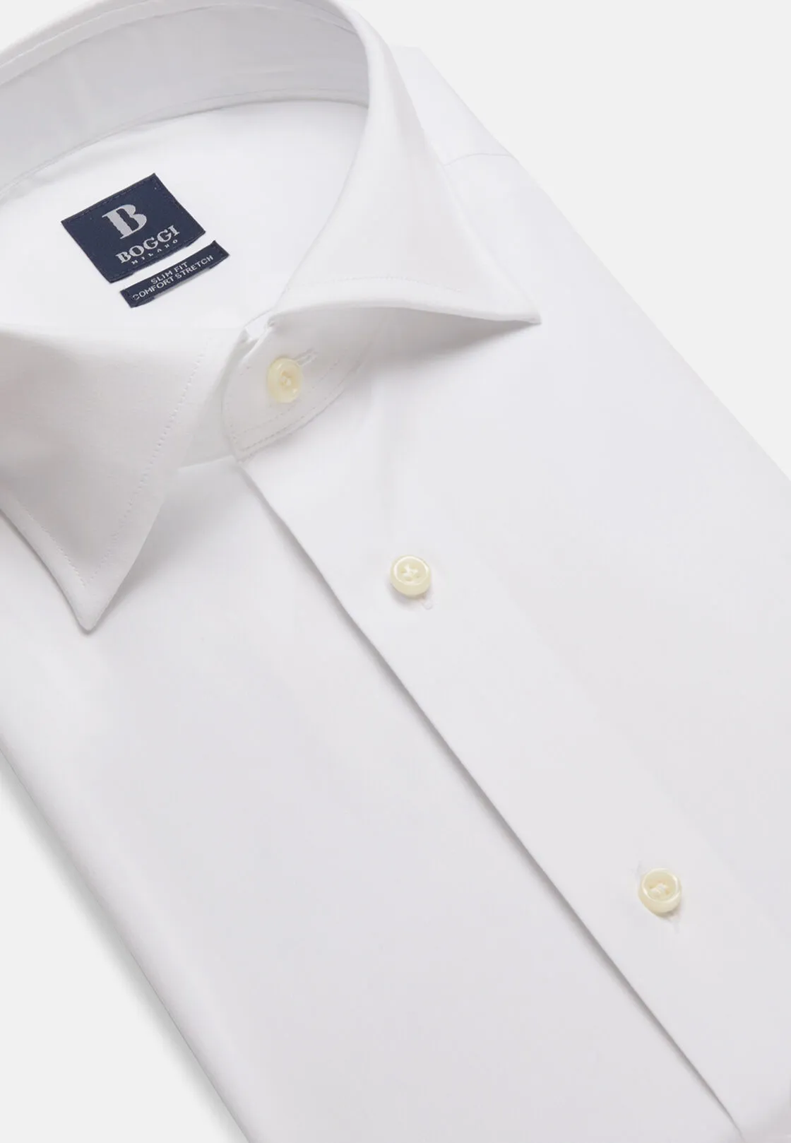 Boggi, Camicia Bianca In Cotone Elasticizzato Slim Fit, Uomo, Bianco, Taglia: 39 - immagine 4