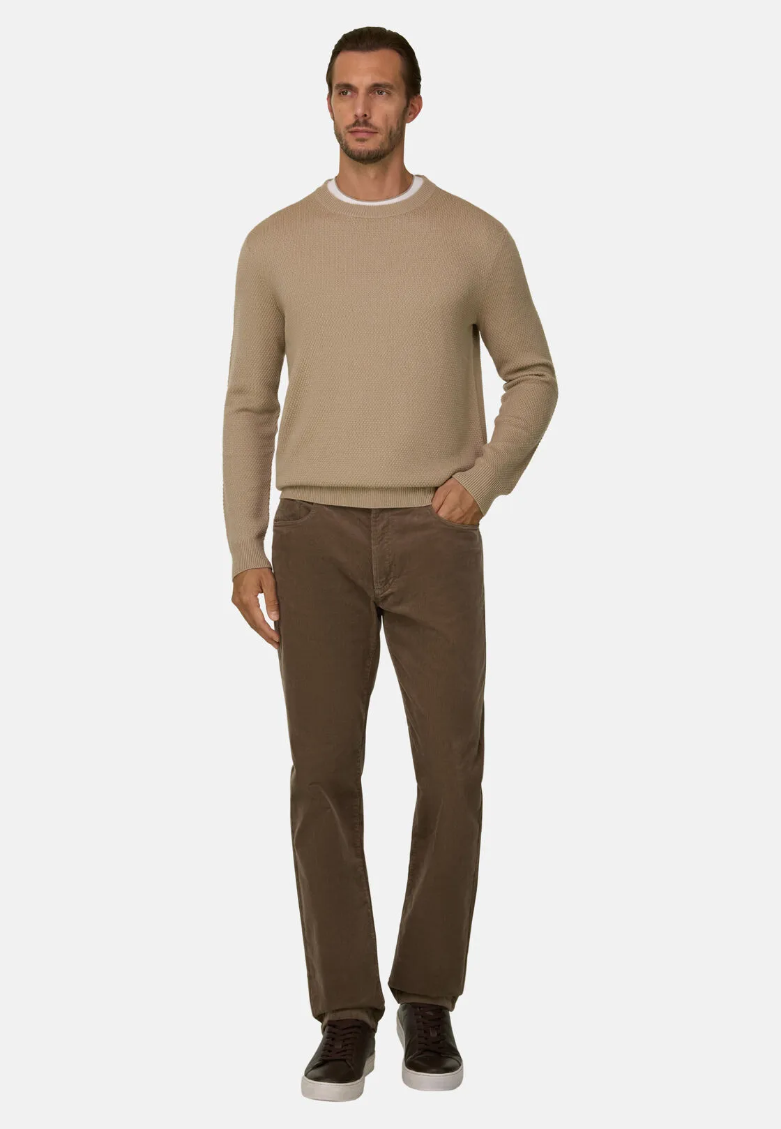 Boggi, Girocollo Di Maglia In Lana Merino, Uomo, Beige, Taglia: S - immagine 2