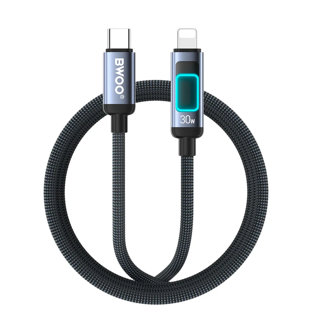 Cavo Dati e Ricarica USB-C - Lightning BWOO X324CL Display, 30W, 1m, Nero - immagine 1