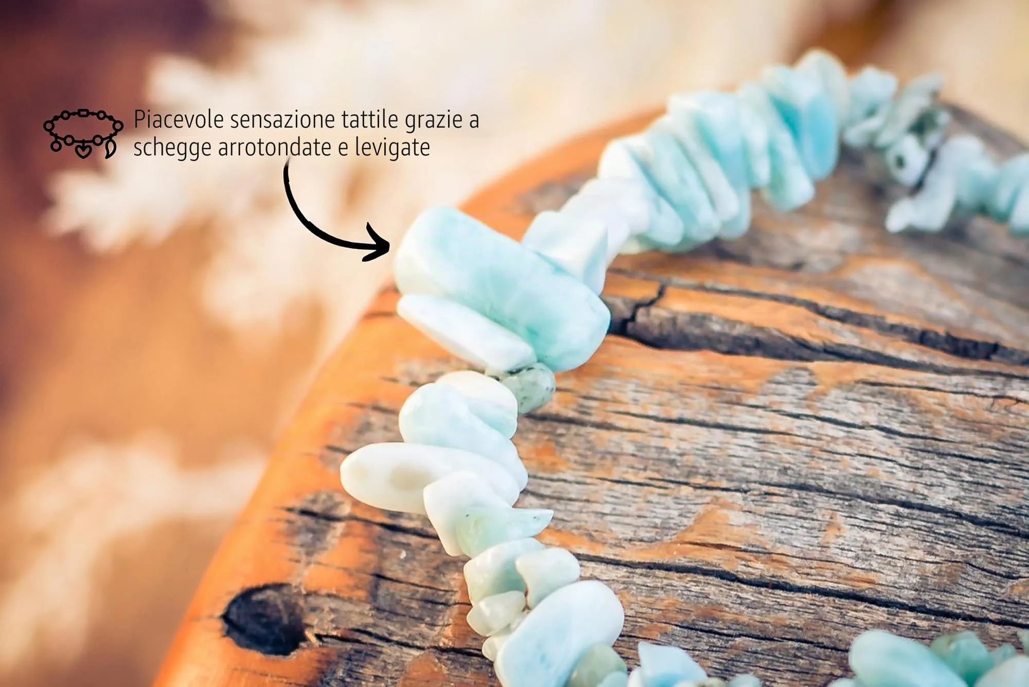 Lebensquelle Plus Bracciale popolare a schegge | Bracciale elastico artigianale a schegge | Vera pietra naturale (Larimar) - immagine 4