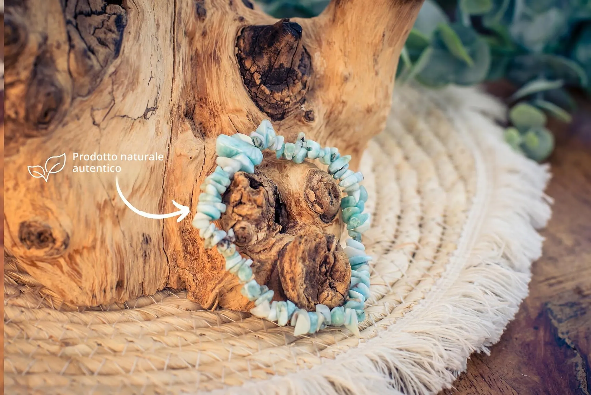 Lebensquelle Plus Bracciale popolare a schegge | Bracciale elastico artigianale a schegge | Vera pietra naturale (Larimar) - immagine 5