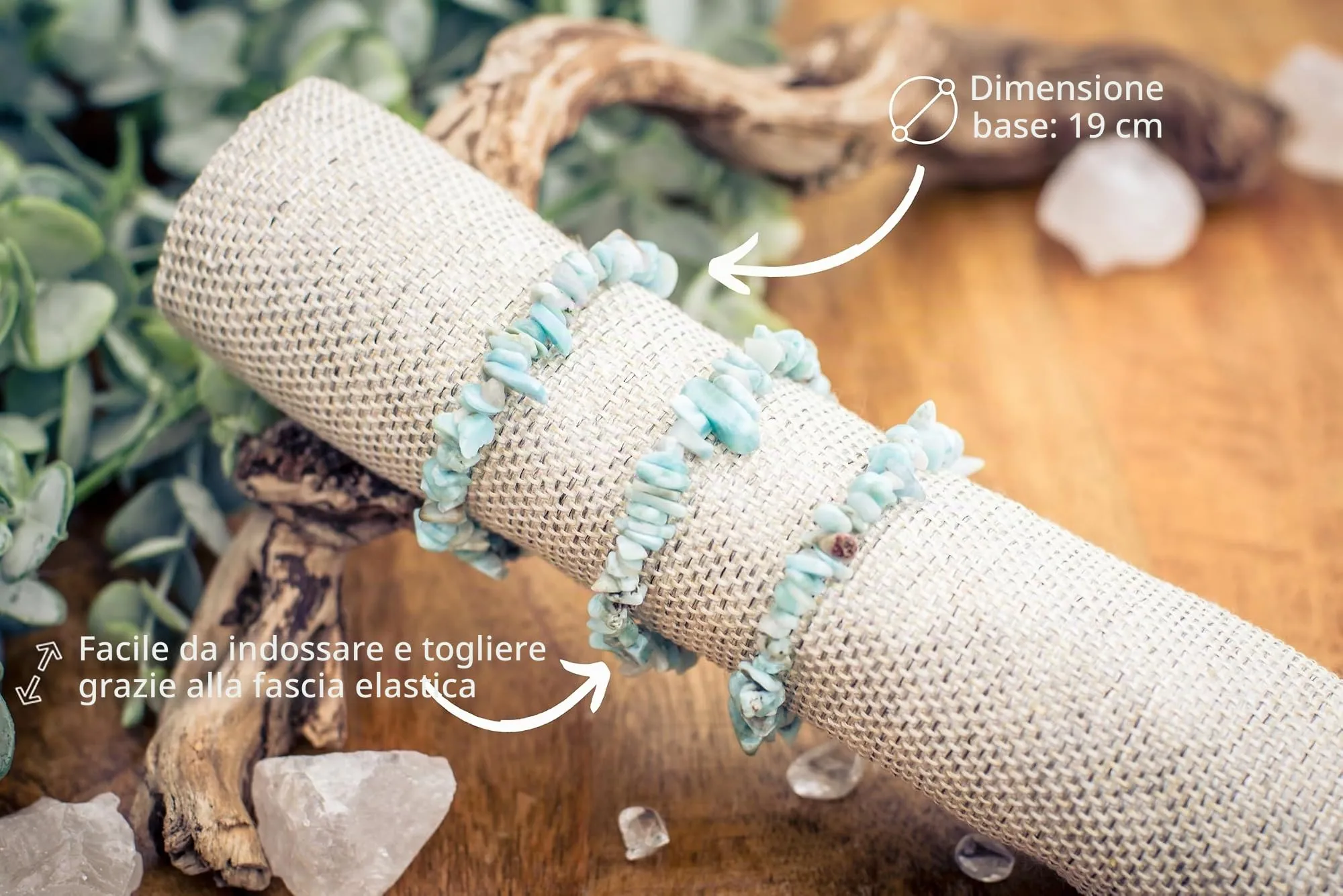 Lebensquelle Plus Bracciale popolare a schegge | Bracciale elastico artigianale a schegge | Vera pietra naturale (Larimar) - immagine 6