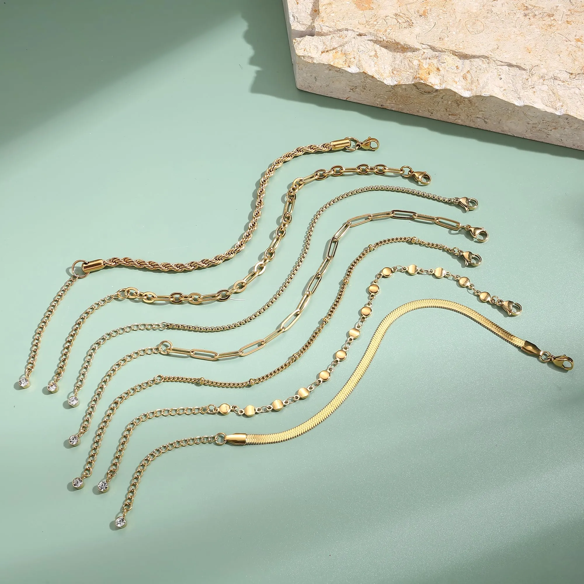 Adramata 7Pcs Bracciali Donna Acciaio Inossidabile Set Impilabili - immagine 3
