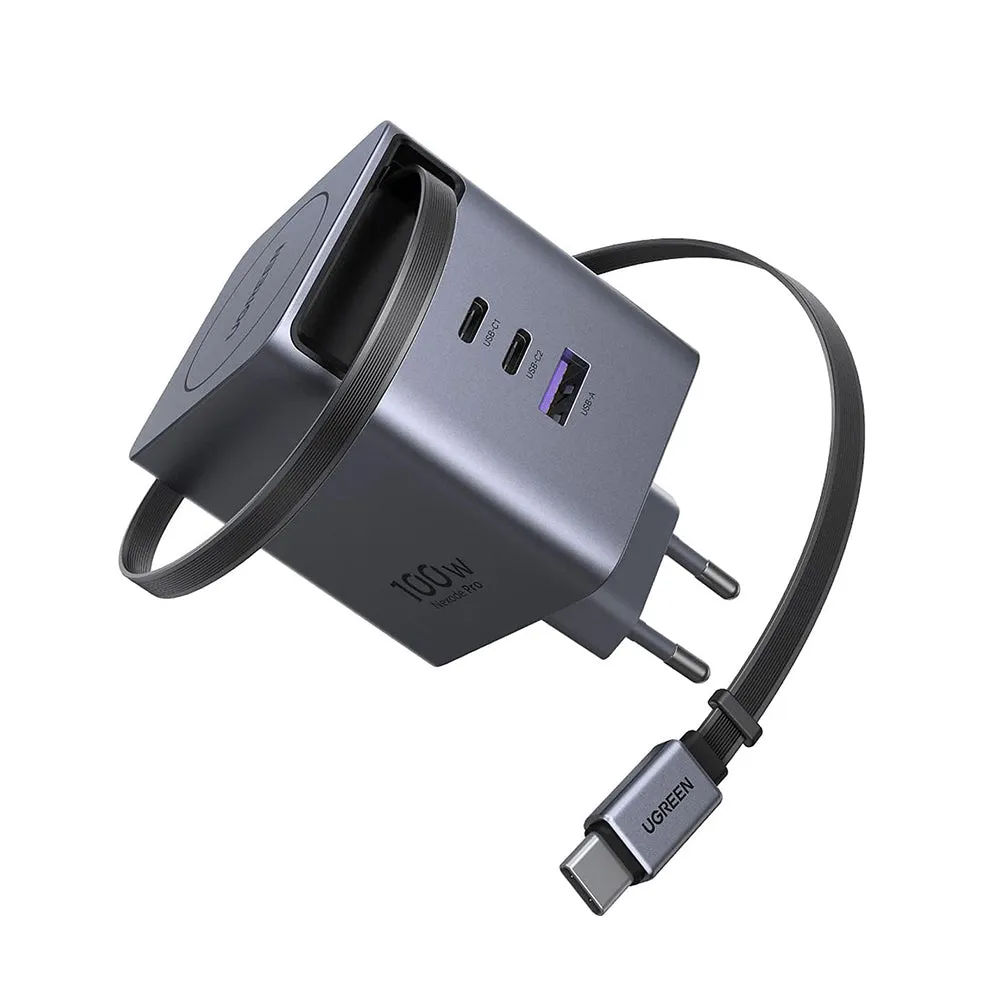 Caricatore da rete con cavo USB-C UGREEN X616 (65828), 100W, 5A, 1 x USB-A - 3 x USB-C, Grigio - immagine 1
