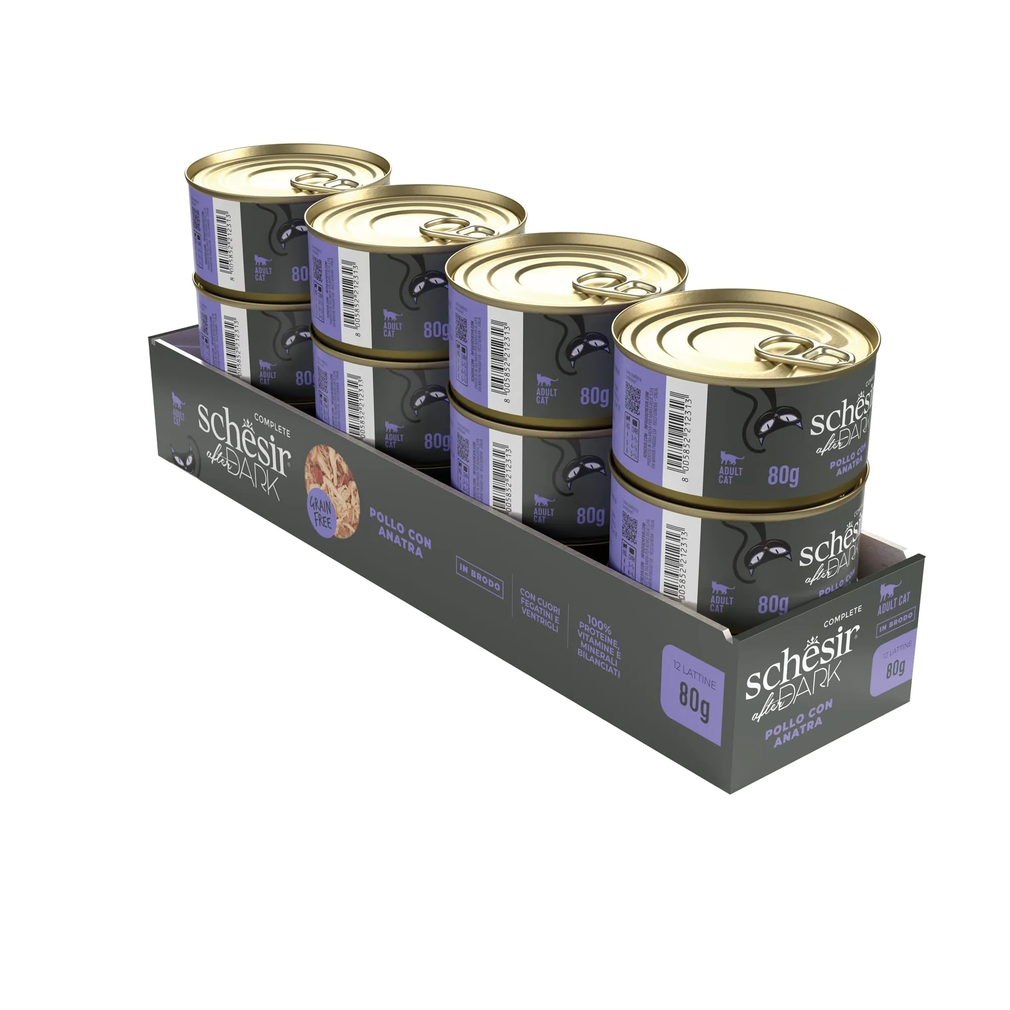 Schesir After Dark, Filetti di Pollo con Anatra in Brodo, Alimento Umido Completo per Gatti, in Lattina, Grain Free, Alto Contenuto di Proteine, Fonte di Idratazione, 12 x 80 g - immagine 3
