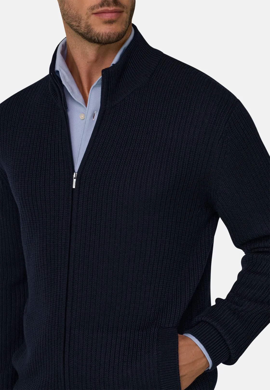 Boggi, Maglia Full Zip In Lana Merino, Uomo, Navy, Taglia: XXL - immagine 3