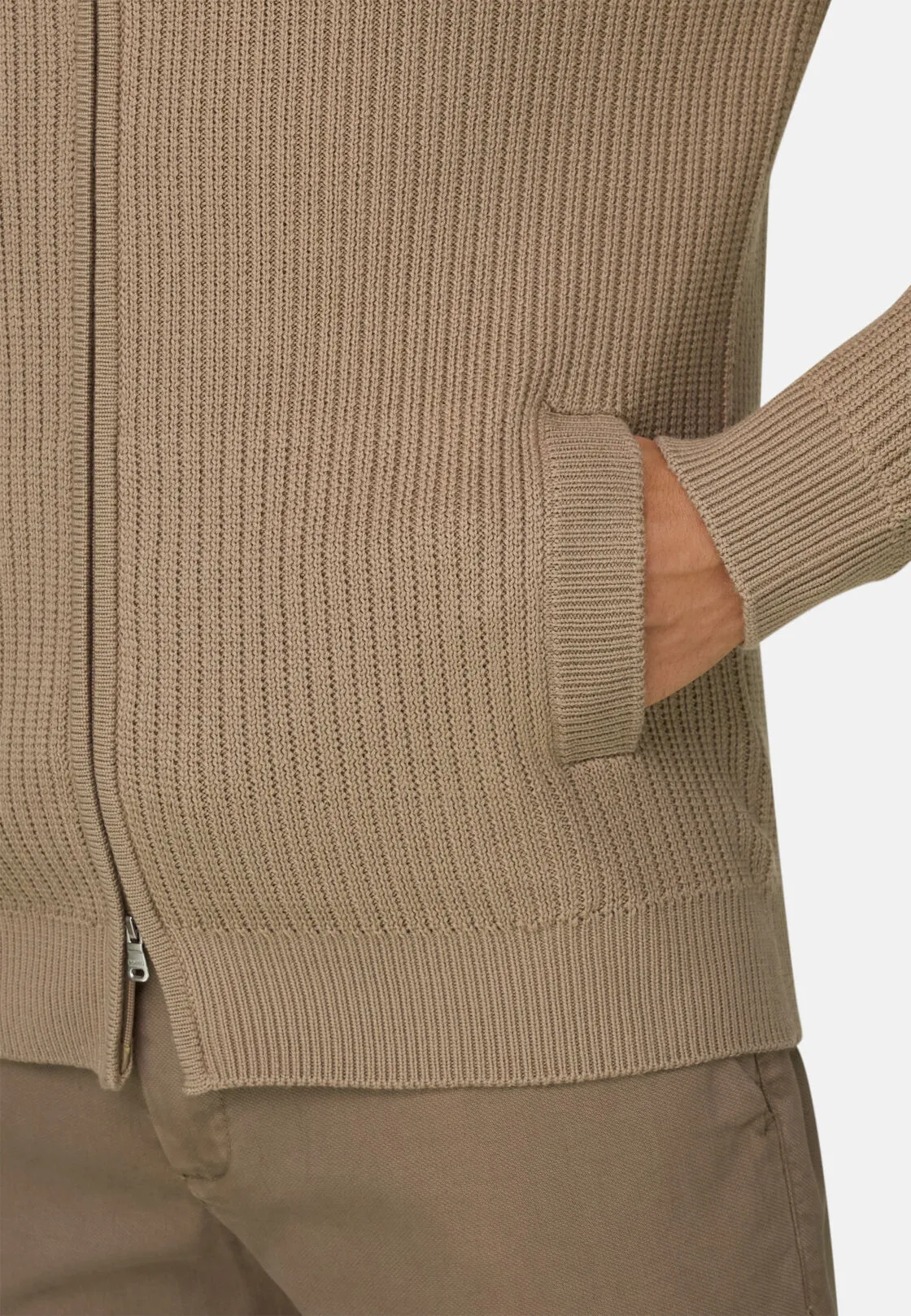 Boggi, Maglia Full Zip In Lana Merino, Uomo, Beige, Taglia: S - immagine 3