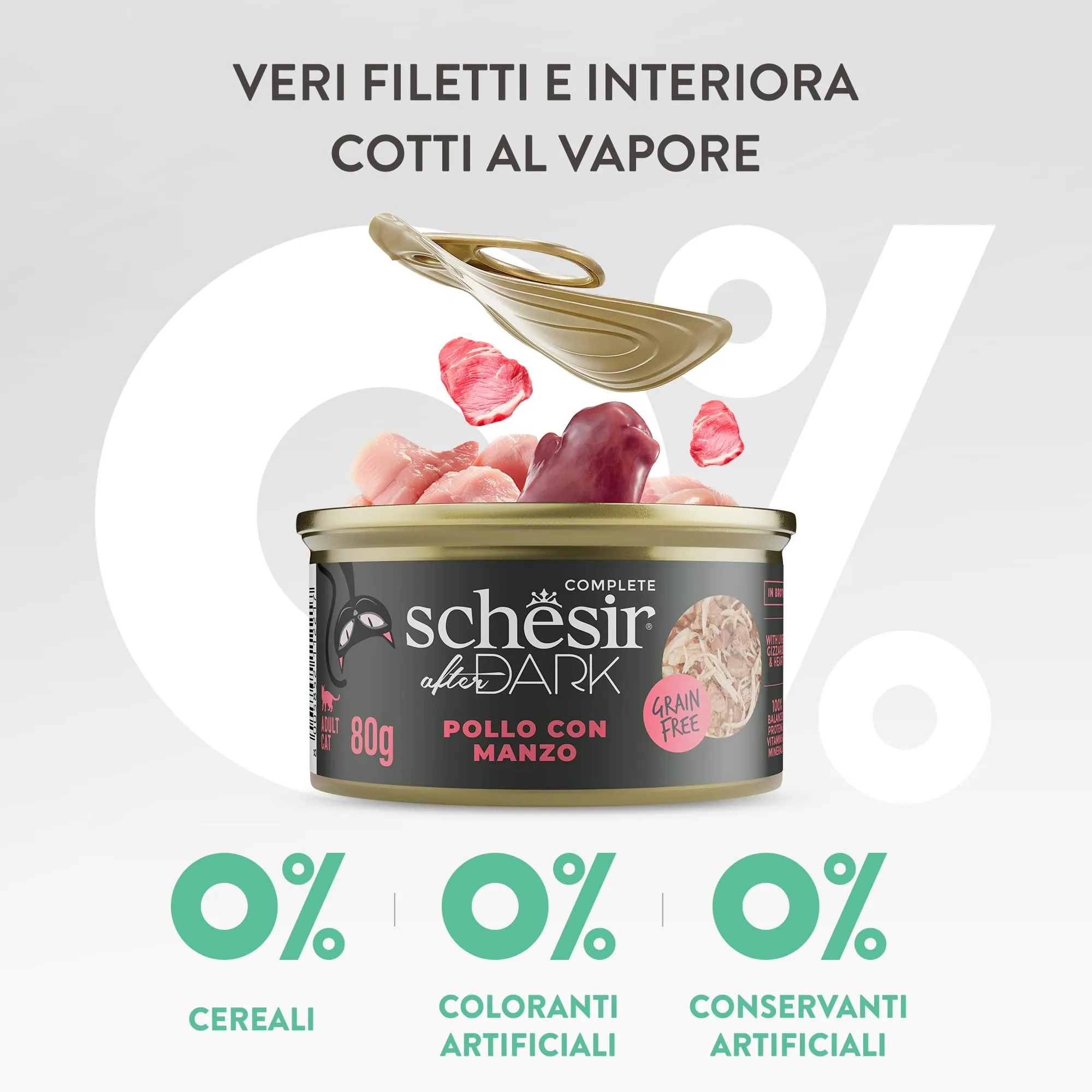 Schesir After Dark, Filetti di Pollo con Manzo in Brodo, Alimento Umido Completo per Gatti, in Lattina, Grain Free, Alto Contenuto di Proteine, Ricco di Idratazione, 12 x 80 g - immagine 7