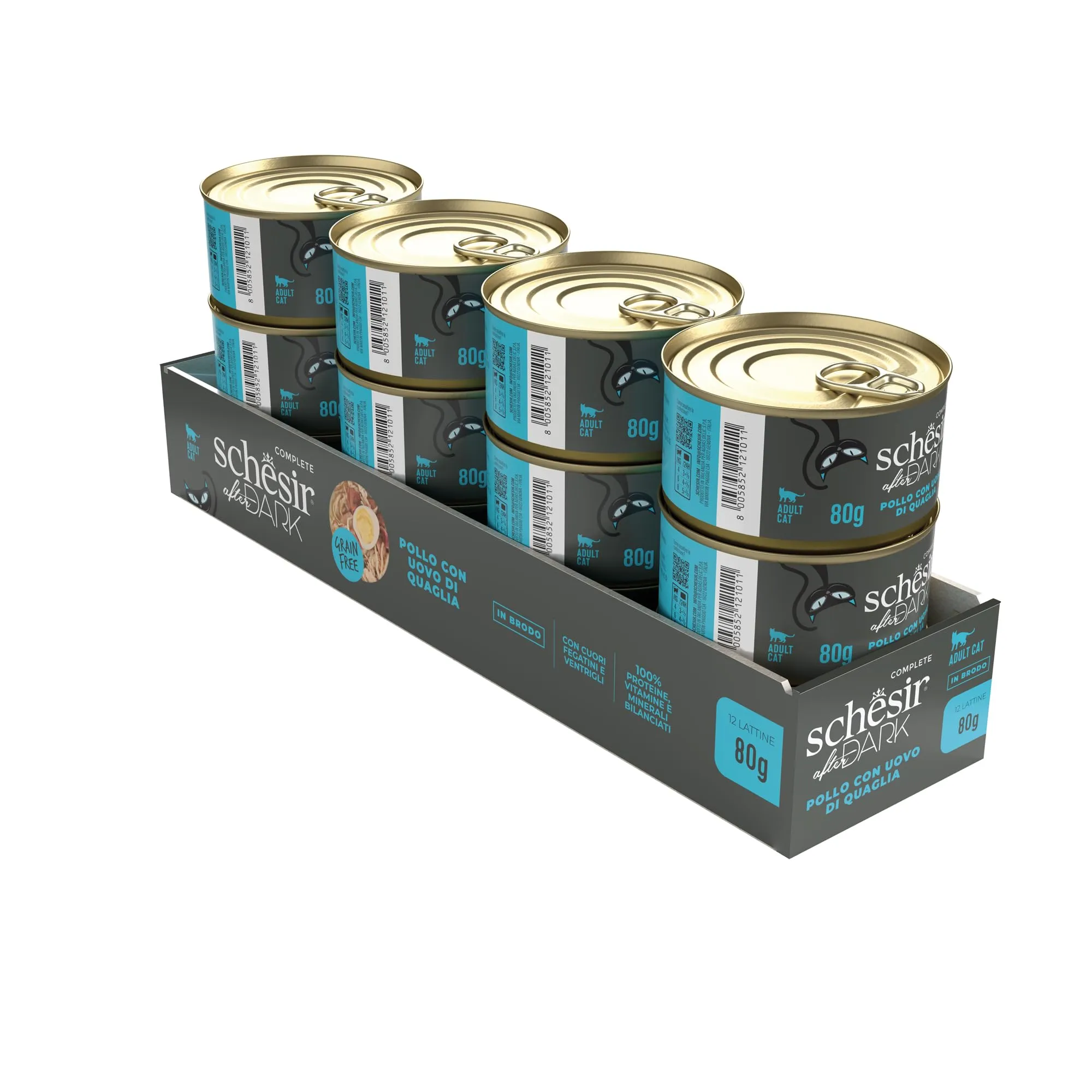 Schesir After Dark, Filetti di Pollo con Uova di Quaglia in Brodo, Alimento Umido Completo per Gatti, in Lattina, Grain Free, Alto Contenuto di Proteine, Fonte di Idratazione, 12 x 80 g - immagine 3