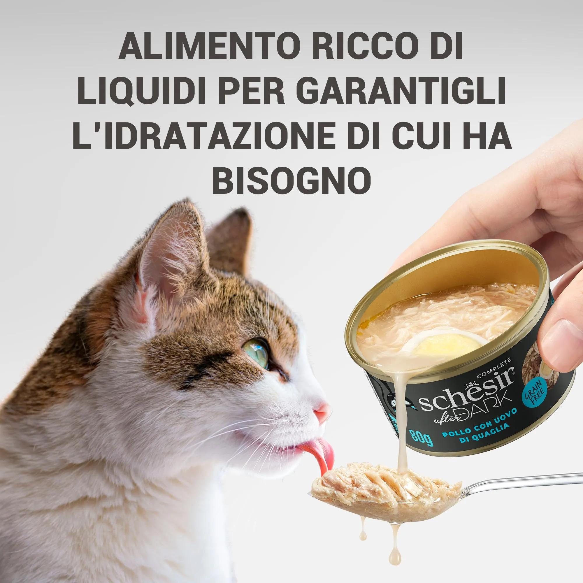 Schesir After Dark, Filetti di Pollo con Uova di Quaglia in Brodo, Alimento Umido Completo per Gatti, in Lattina, Grain Free, Alto Contenuto di Proteine, Fonte di Idratazione, 12 x 80 g - immagine 7