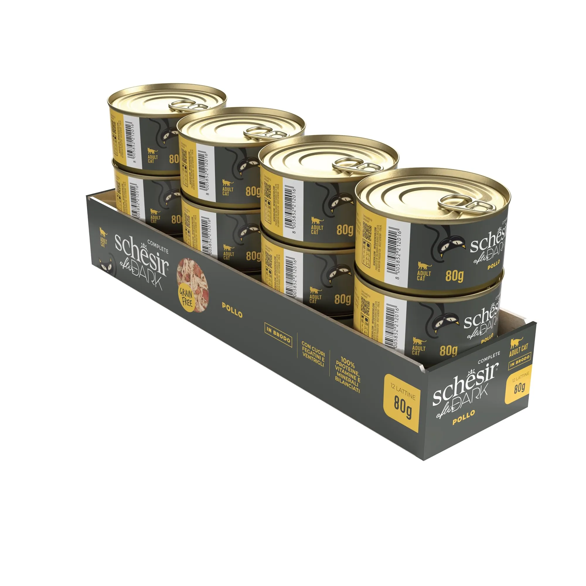 Schesir After Dark, Filetti di Pollo in Brodo, Alimento Umido Completo per Gatti, in Lattina, Grain Free, Alto Contenuto di Proteine, Fonte di Idratazione, 12 x 80 g - immagine 2