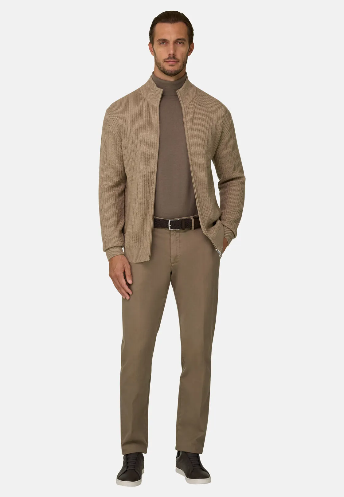 Boggi, Maglia Full Zip In Lana Merino, Uomo, Beige, Taglia: XL - immagine 2