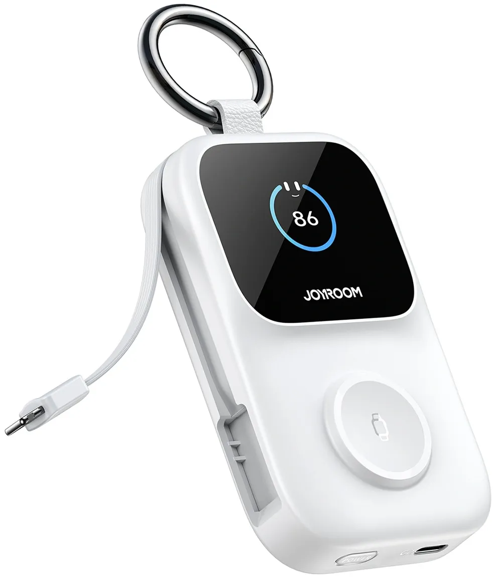 Batteria Esterna Wireless Joyroom JR-W19, 5000mAh, 20W, QC + PD, 1 x Lightning - 1 x QI - 2 x USB-C, Bianca - immagine 1