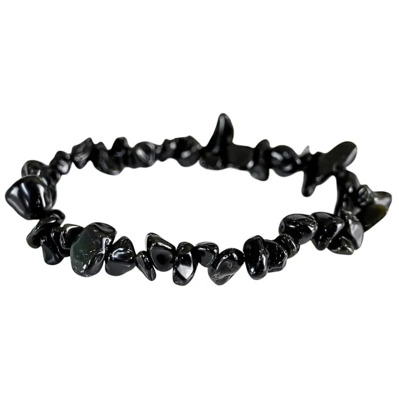 Generico Bracciale chips braccialetto pietra vera naturale (OSSIDIANA NERA) - immagine 1