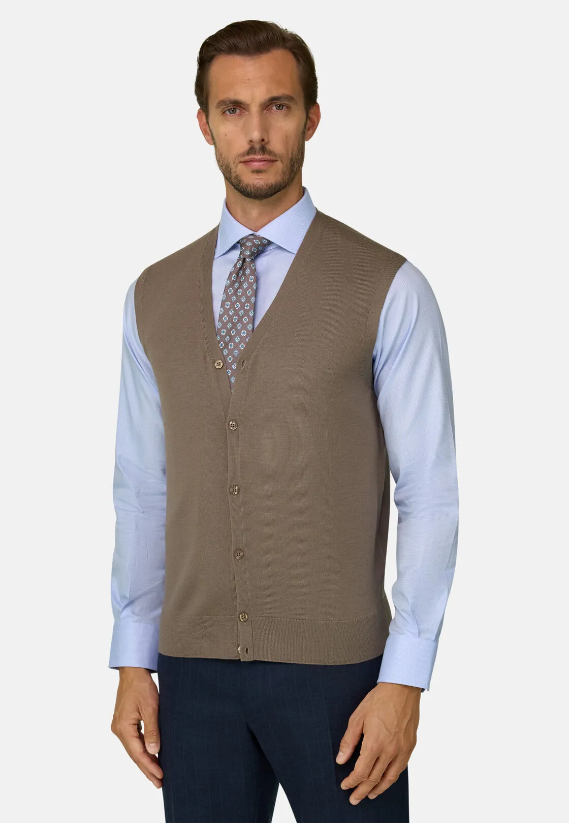 Boggi, Gilet Di Maglia In Lana Merino, Uomo, Taupe, Taglia: S - immagine 1