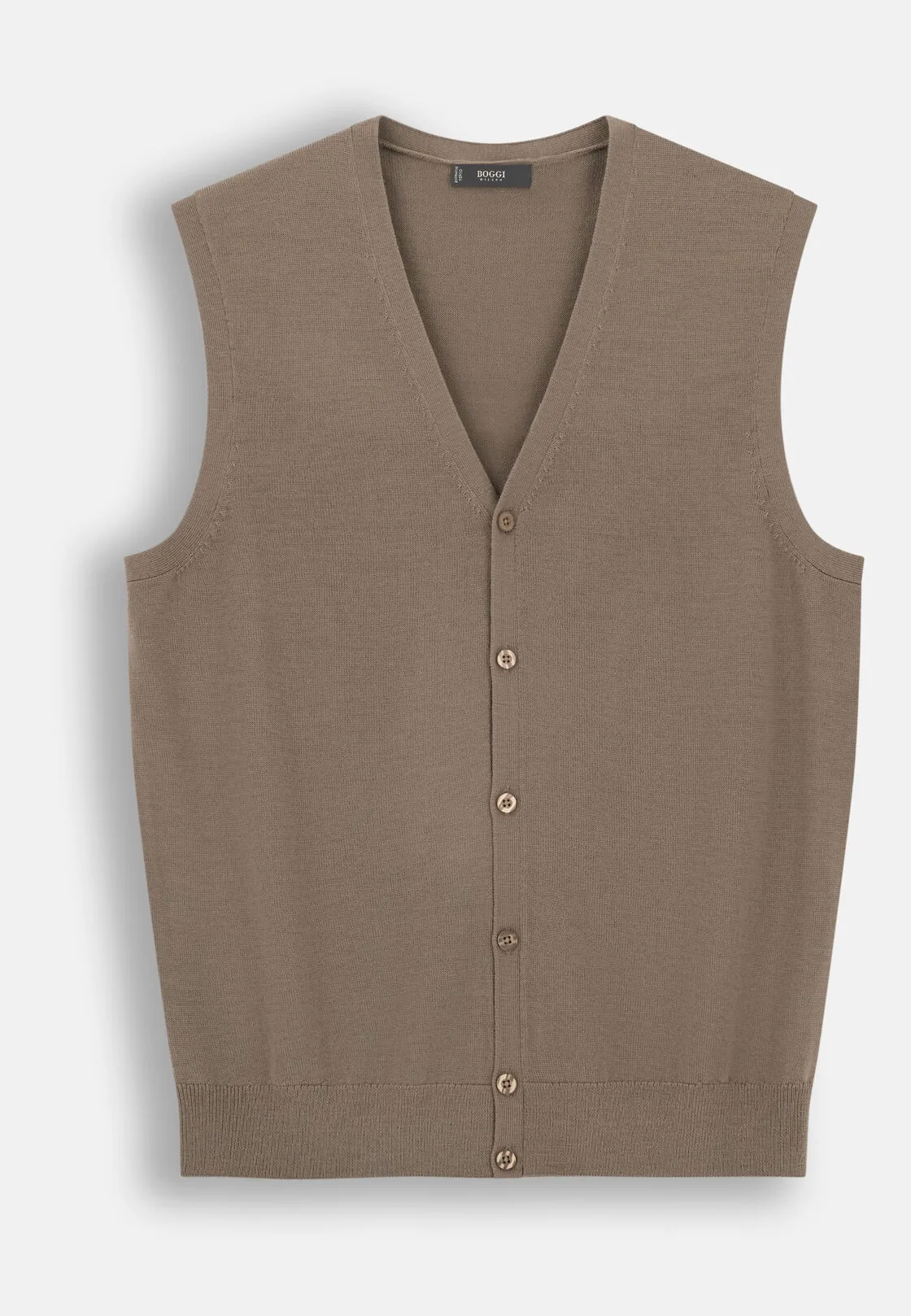 Boggi, Gilet Di Maglia In Lana Merino, Uomo, Taupe, Taglia: S - immagine 5