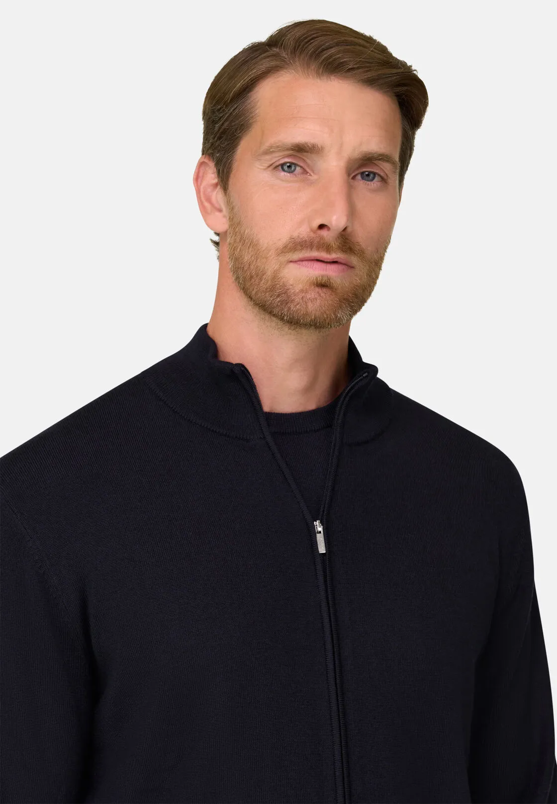 Boggi, Maglia Full Zip In Lana Merino, Uomo, Navy, Taglia: L - immagine 3