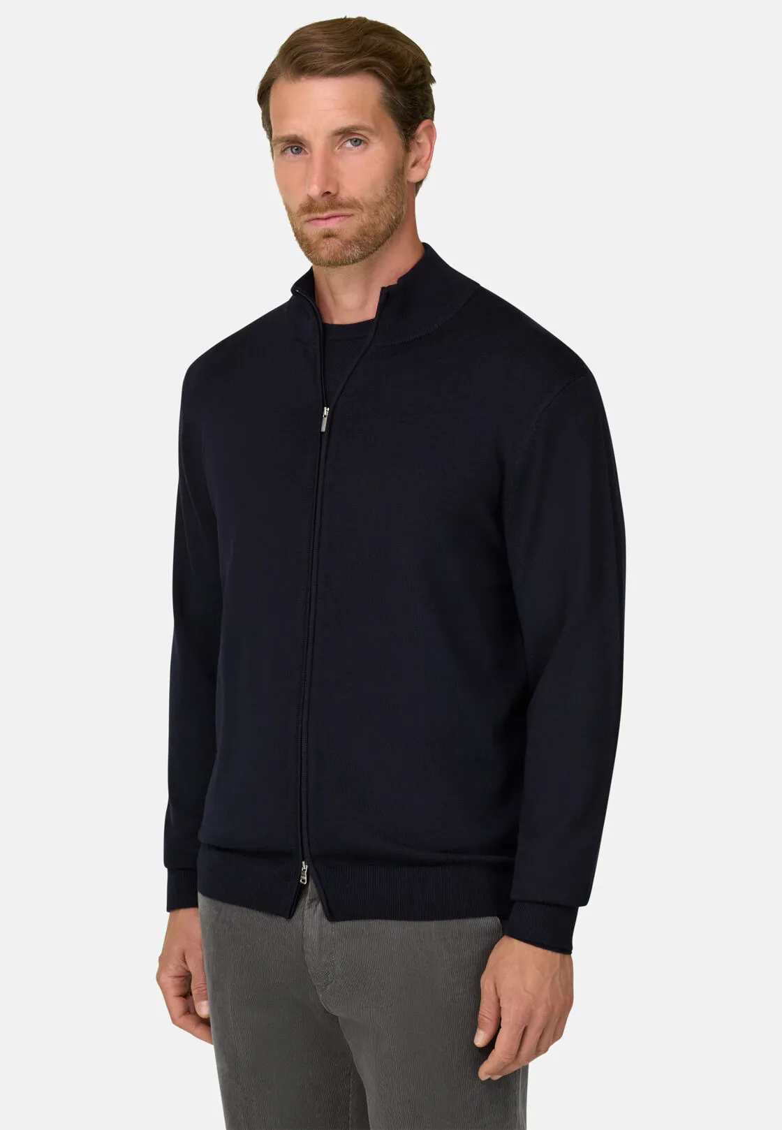 Boggi, Maglia Full Zip In Lana Merino, Uomo, Navy, Taglia: S - immagine 1