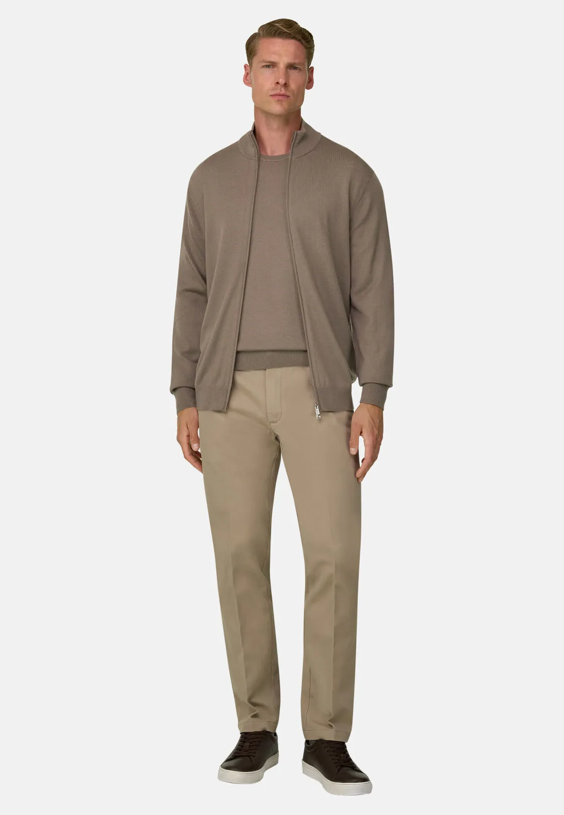 Boggi, Maglia Full Zip In Lana Merino, Uomo, Taupe, Taglia: S - immagine 2