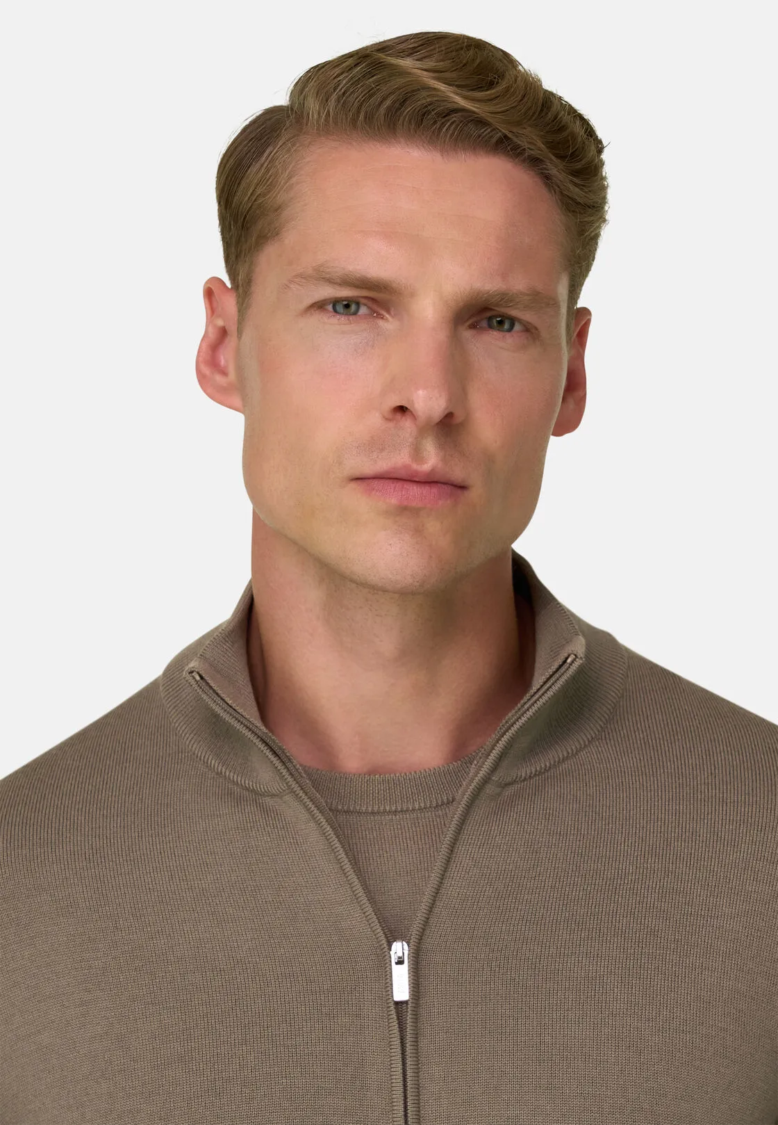 Boggi, Maglia Full Zip In Lana Merino, Uomo, Taupe, Taglia: S - immagine 3